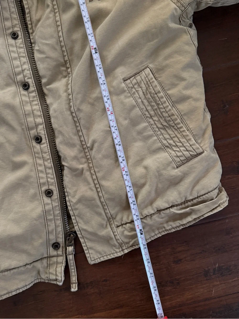 Abercrombie & Fitch Men's Khaki Jacket with Brown Sherpa Collar